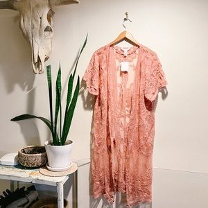 Lauren Conrad Ash Rose one size fits all lace kimono long jacket duster cover